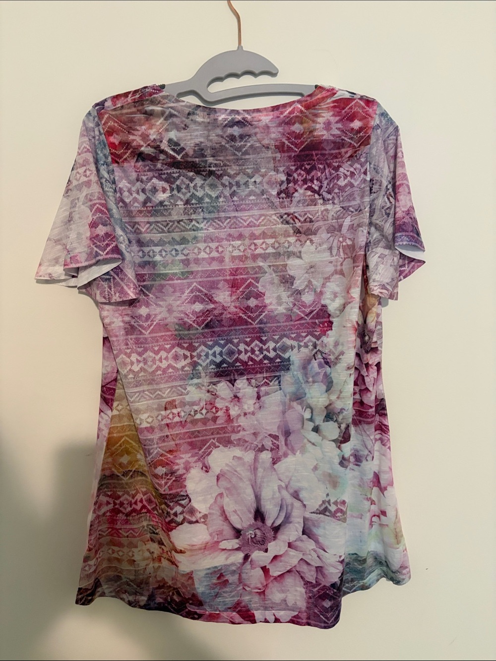 Concepts Floral Short Sleeve Scoop Neck Top - Pink Multi - Picture 3 of 4